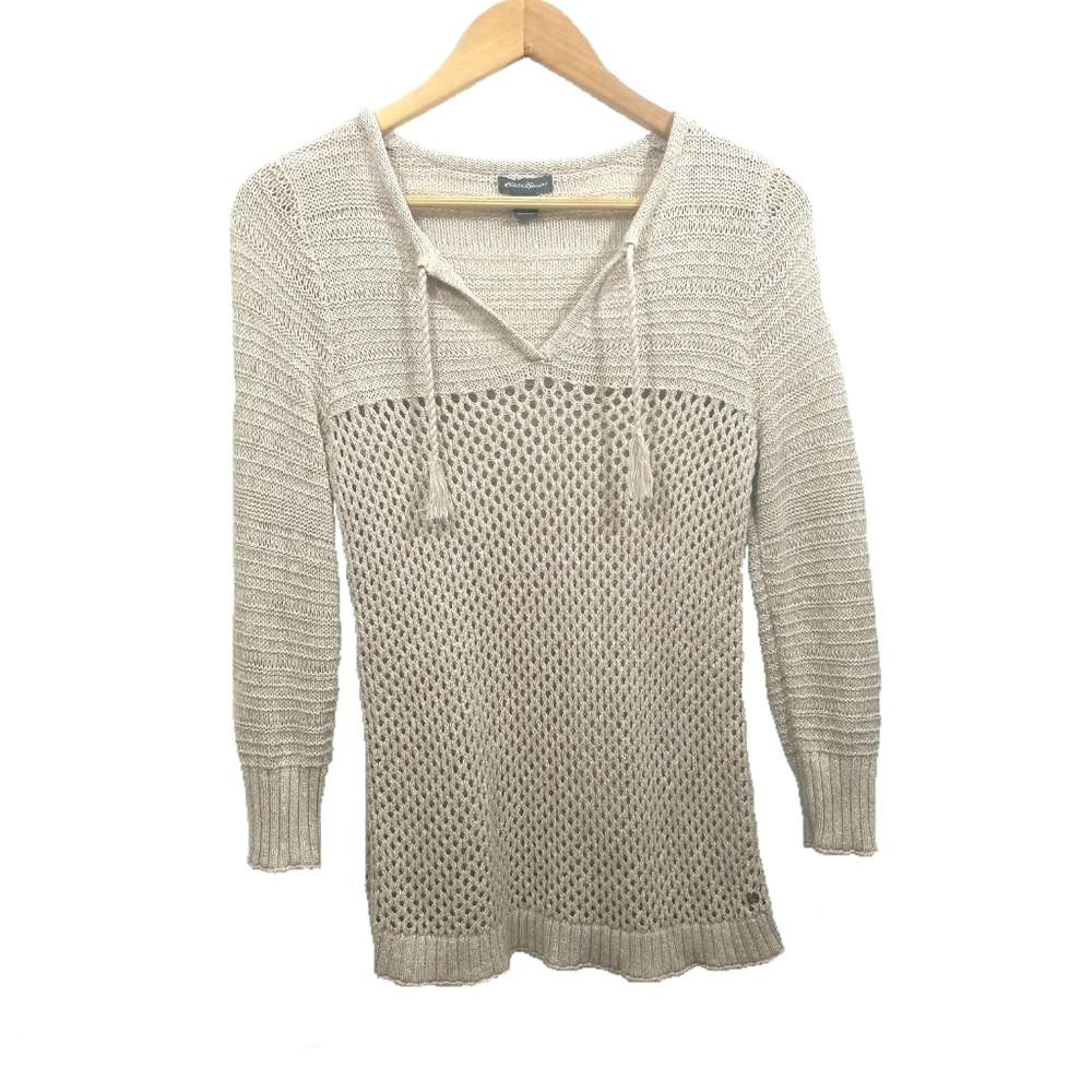 Cream Crochet Top, 3/4 Sleeves